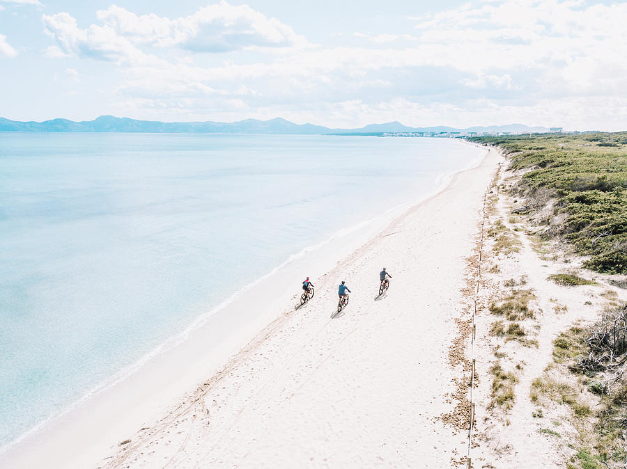 Beach Photograph - Aerial View Of Cyclists Riding Mountain #2 by Sergio Villalba