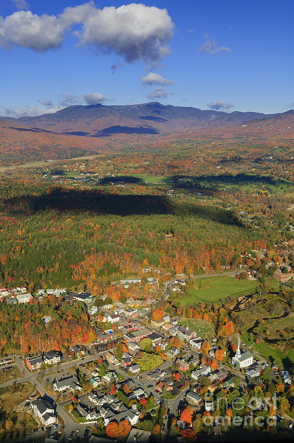 Aerial view of fall foliage in Stowe Vermont #2 Photograph by Don Landwehrle