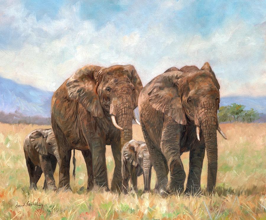 African Elephants #3 Painting by David Stribbling