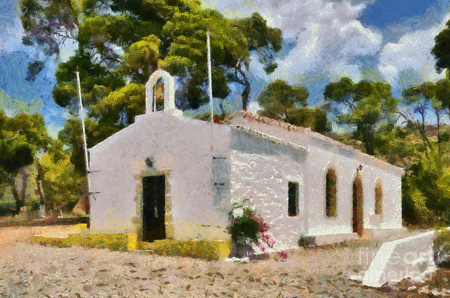 Agia Paraskevi chapel in Spetses island #2 Painting by George Atsametakis