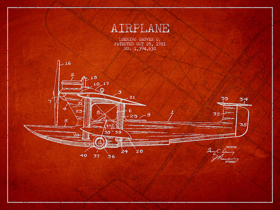 Vintage Digital Art - Airplane Patent Drawing from 1921 #3 by Aged Pixel