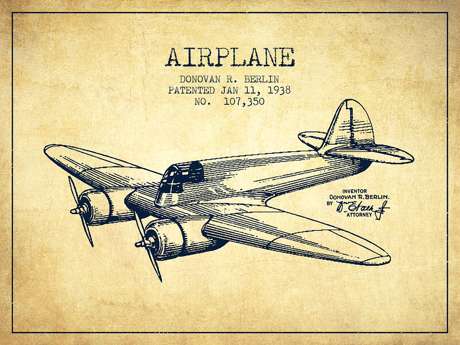 Airplane Patent Drawing From 1943-vintage Digital Art