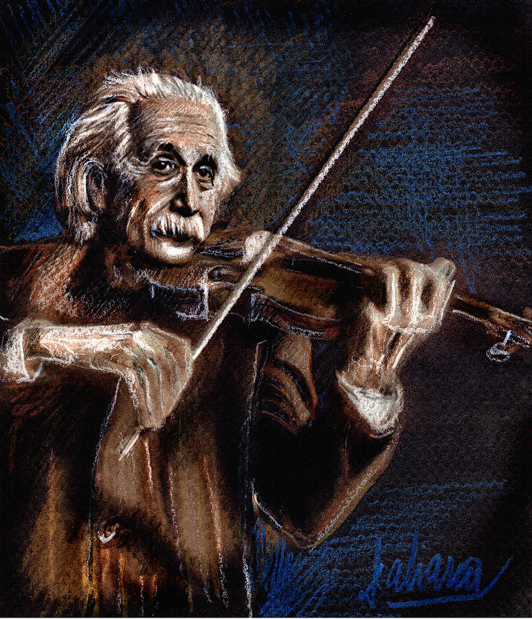 Albert Einstein and Violin #1 Drawing by Daliana Pacuraru