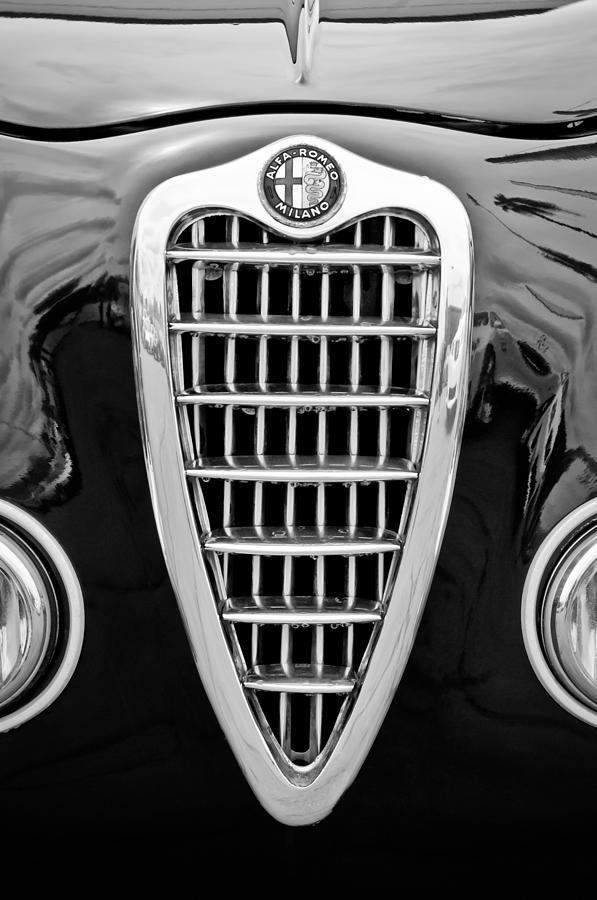 Black And White Photograph - Alfa Romeo Milano Grille Emblem #2 by Jill Reger