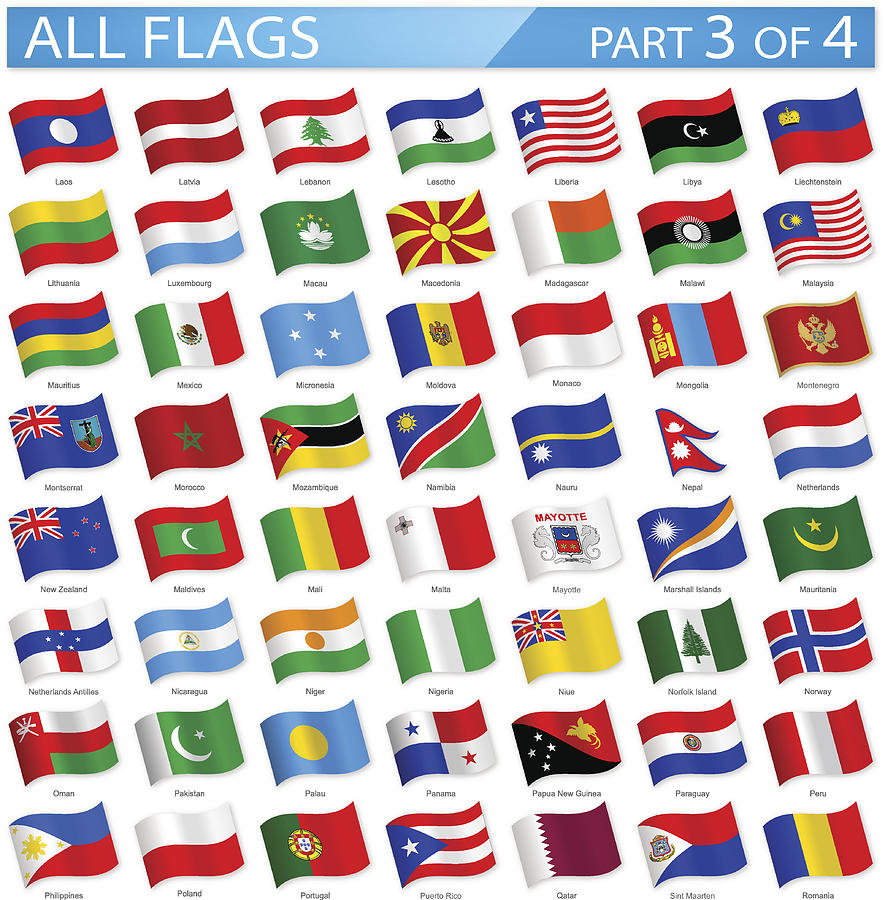 All World Flags - Waving Icons - Illustration #2 Drawing by Pop_jop