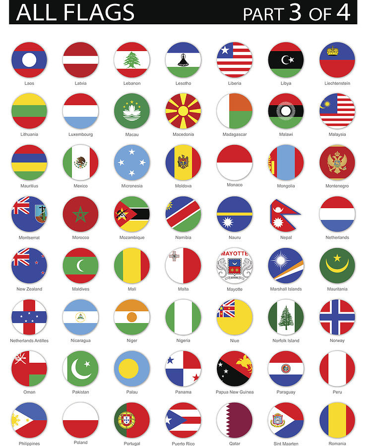 All World Round Flag Flat Icons - Illustration #2 Drawing by Pop_jop