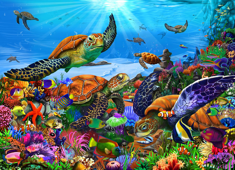 Amazing Undersea Turtles #2 Painting by MGL Meiklejohn Graphics Licensing