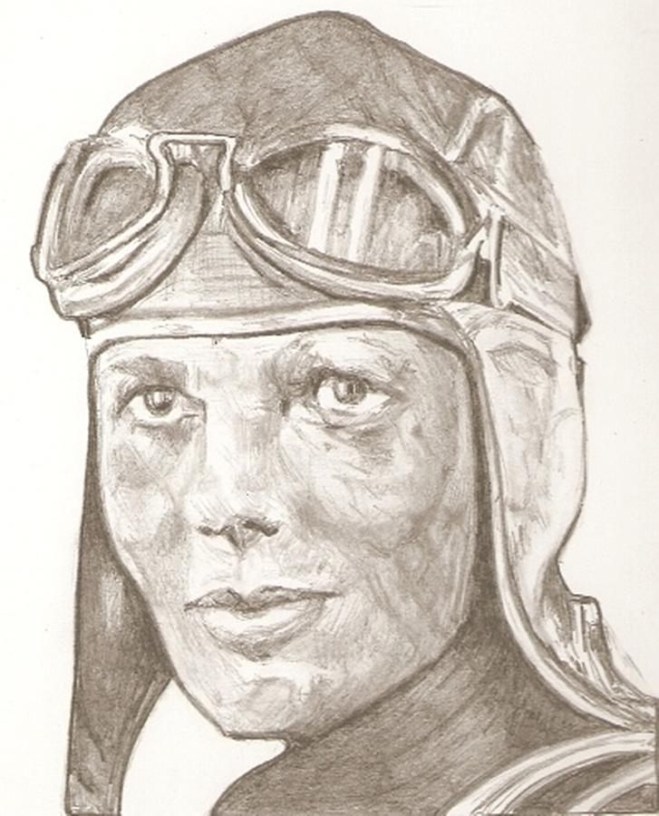 Amelia Earhart Drawing Drawing by Robert Crandall