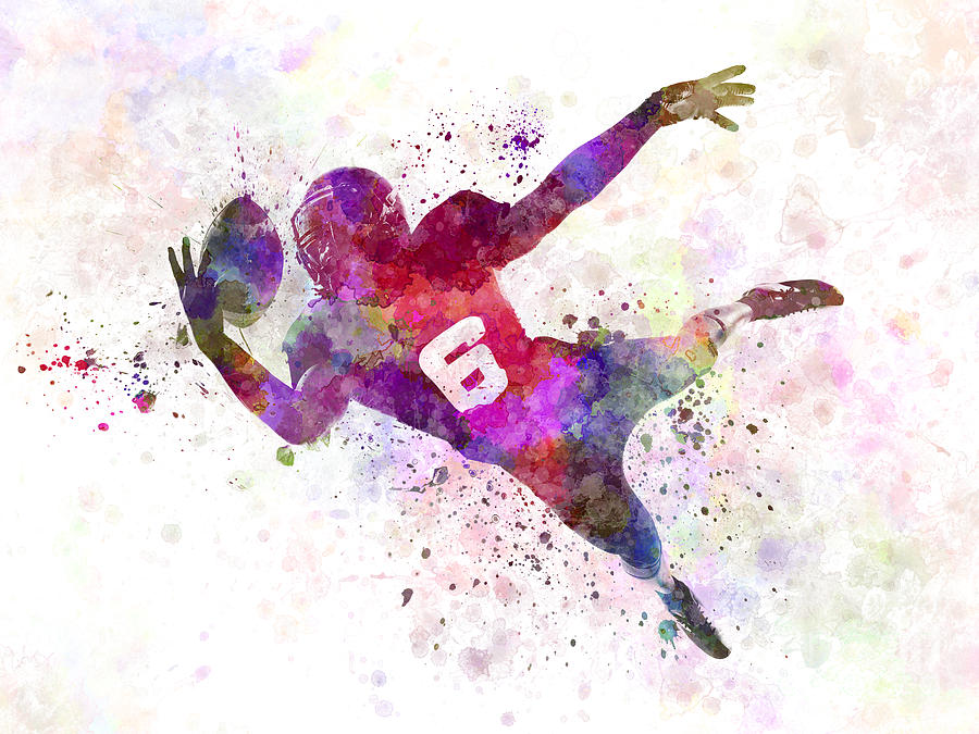 American Football Player Man Catching Receiving Silhouette Stock