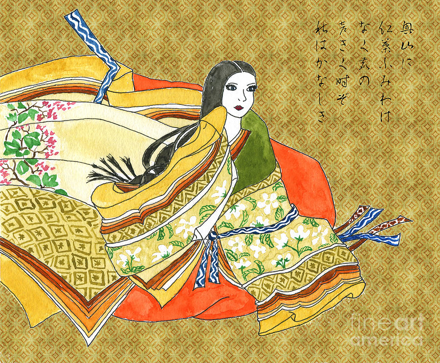 Ancient Japanese Noblewoman in Autumn Hues #2 Mixed Media by Beverly Claire Kaiya