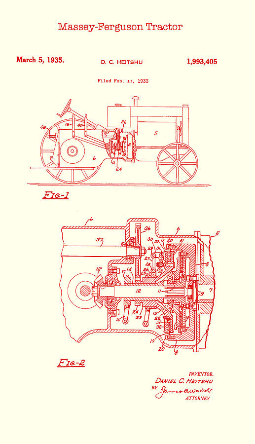 Antique Massey-Ferguson Tractor Patent 1935 #1 Drawing by Mountain Dreams
