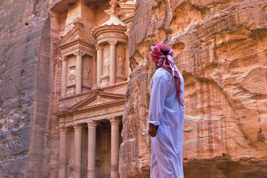 Arab Man Watching Facade Of Treasury Photograph by Keren Su