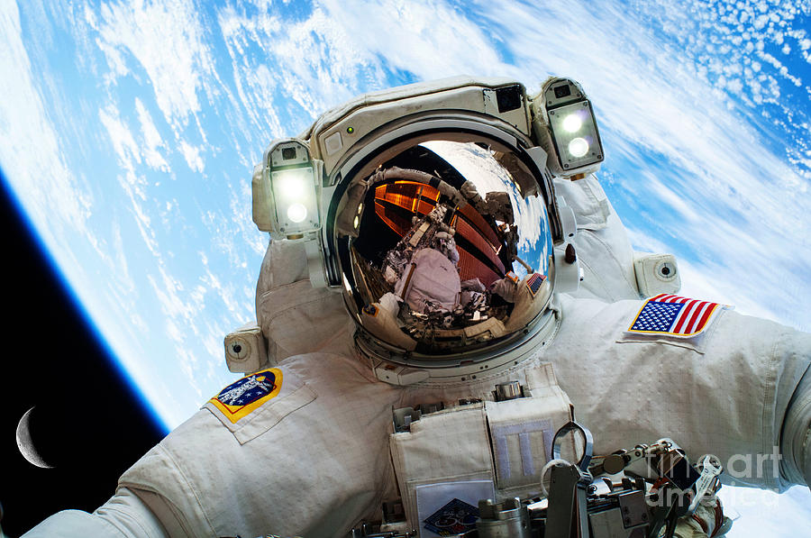Astronaut Selfie During Spacewalk by NASA #1 Photograph by Celestial Images