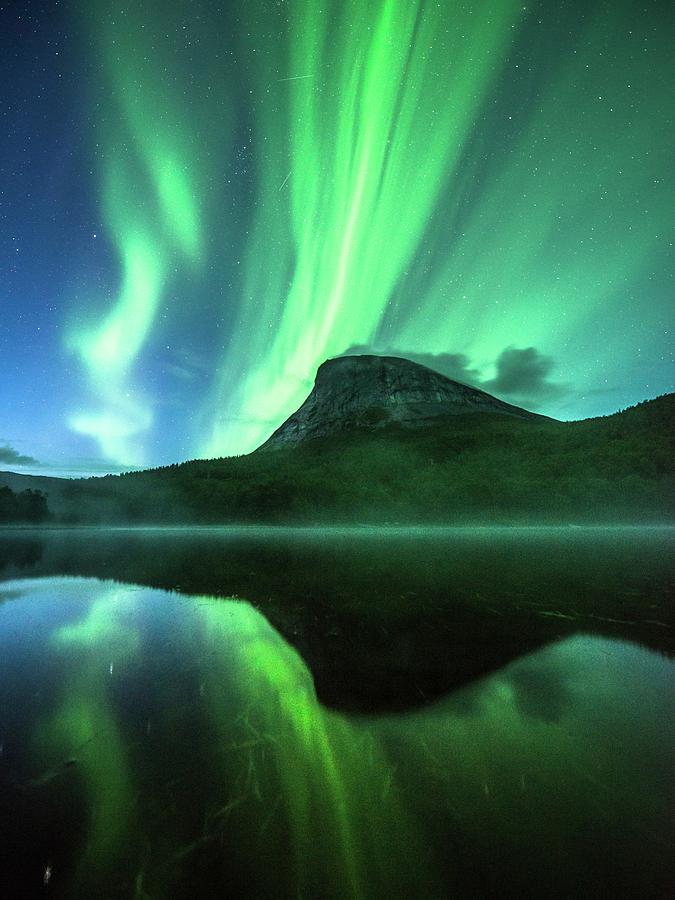 Aurora Borealis Over A Mountain #2 Photograph by Tommy Eliassen/science Photo Library