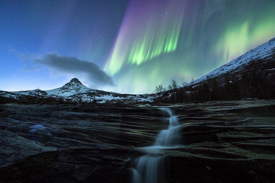 Aurora Borealis Over A Waterfall #2 Photograph by Tommy Eliassen/science Photo Library