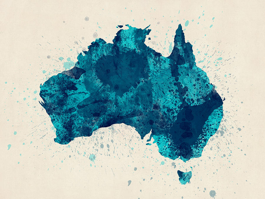 Australia Map Digital Art - Australia Paint Splashes Map #2 by Michael Tompsett
