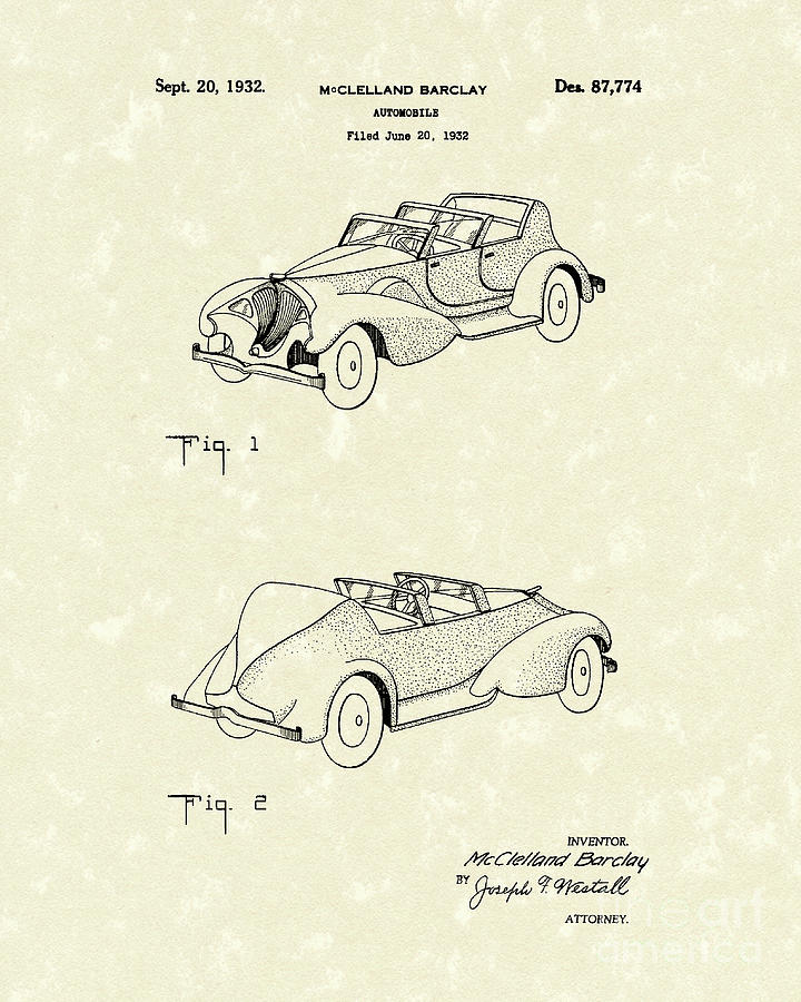 Automobile 1932 Patent Art #2 Drawing by Prior Art Design