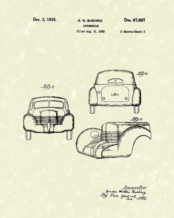 Car Drawing - Automobile 1935 Patent Art #2 by Prior Art Design