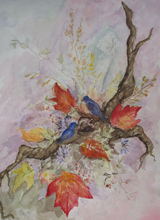 Autumn Bluebirds #2 Painting by Melanie Stanton