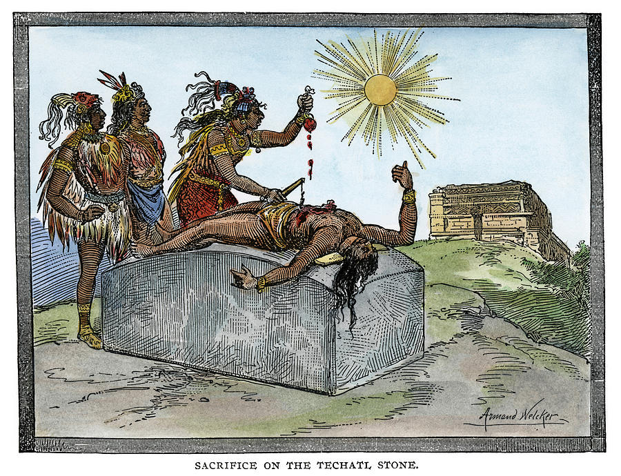 Aztec Ritual Sacrifice #2 Drawing by Granger