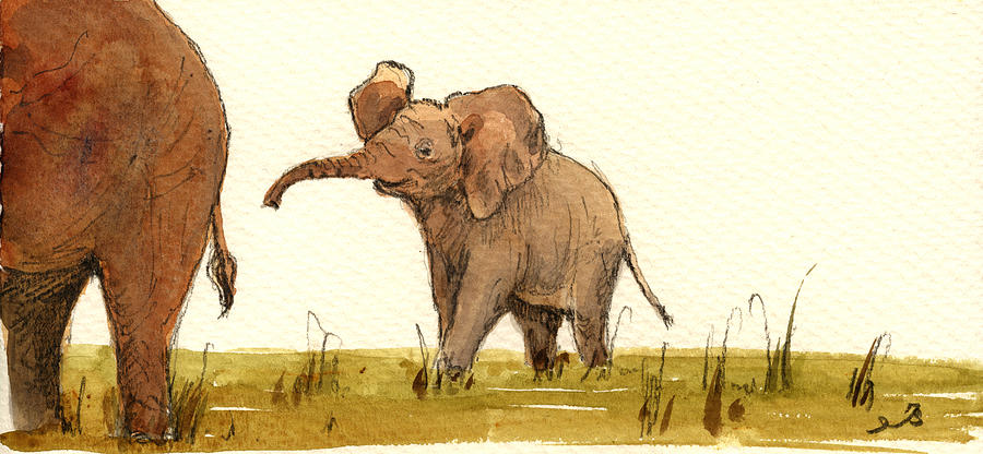 Wildlife Painting - Baby elephant #2 by Juan  Bosco