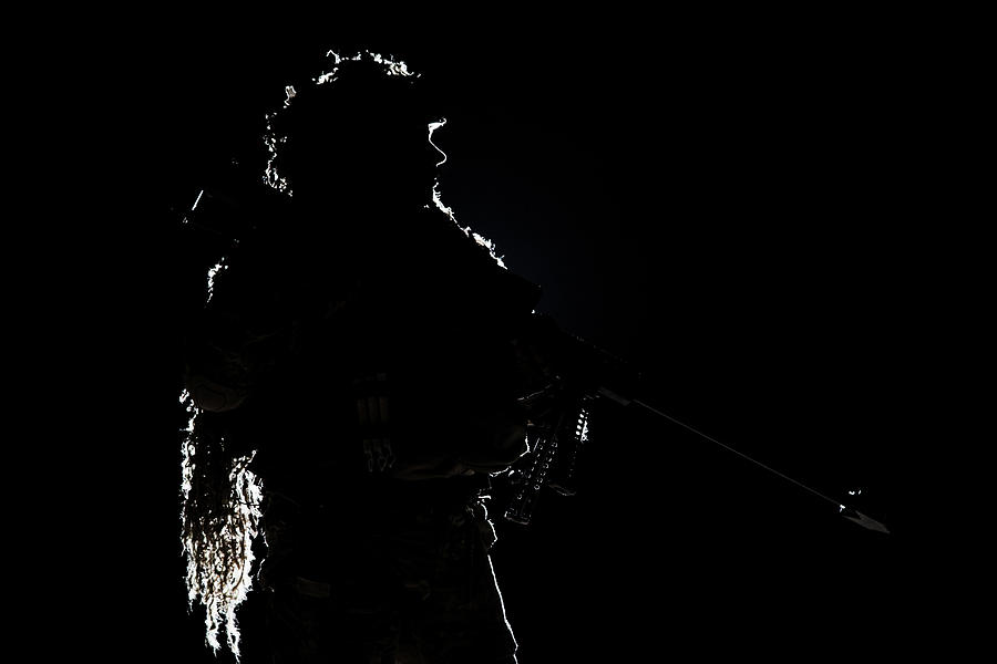 Backlit Contour Silhouette Of Army #2 Photograph by Oleg Zabielin