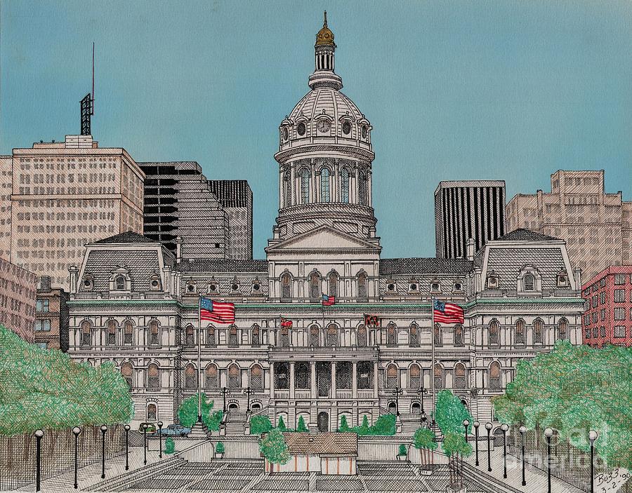 Baltimore Drawing - Baltimore City Hall #2 by Calvert Koerber