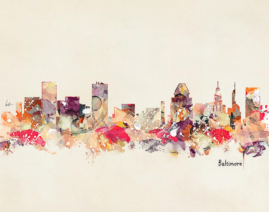 Baltimore Skyline Painting - Baltimore Maryland Skyline by Bri Buckley