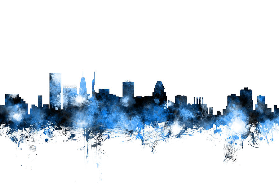 Baltimore Digital Art - Baltimore Maryland Skyline #2 by Michael Tompsett