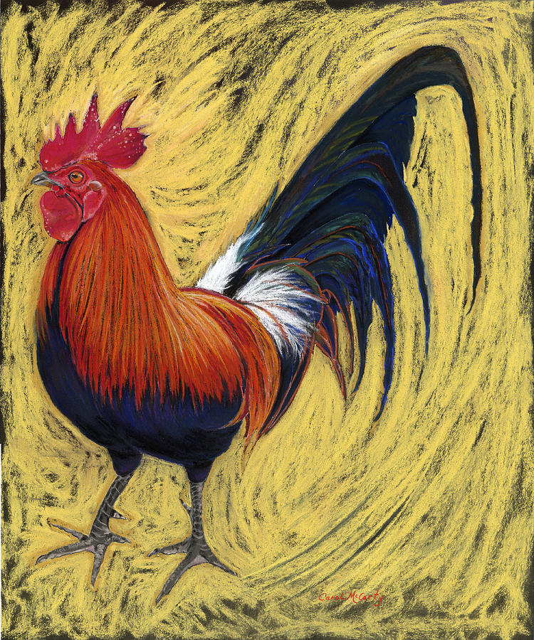 Rooster Painting - Barnyard Trouble #2 by Carol McCarty