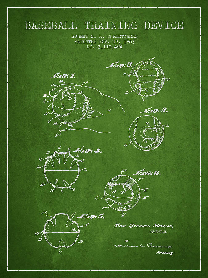 Baseball Training Device Patent Drawing From 1963 Digital Art