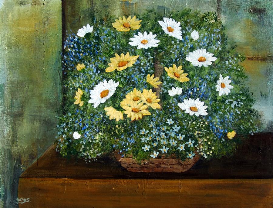 Basket of Daisies  #2 Painting by Kathy Sheeran