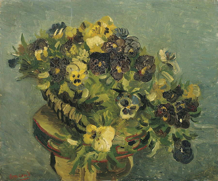 Basket of pansies on a small table #6 Painting by Vincent van Gogh