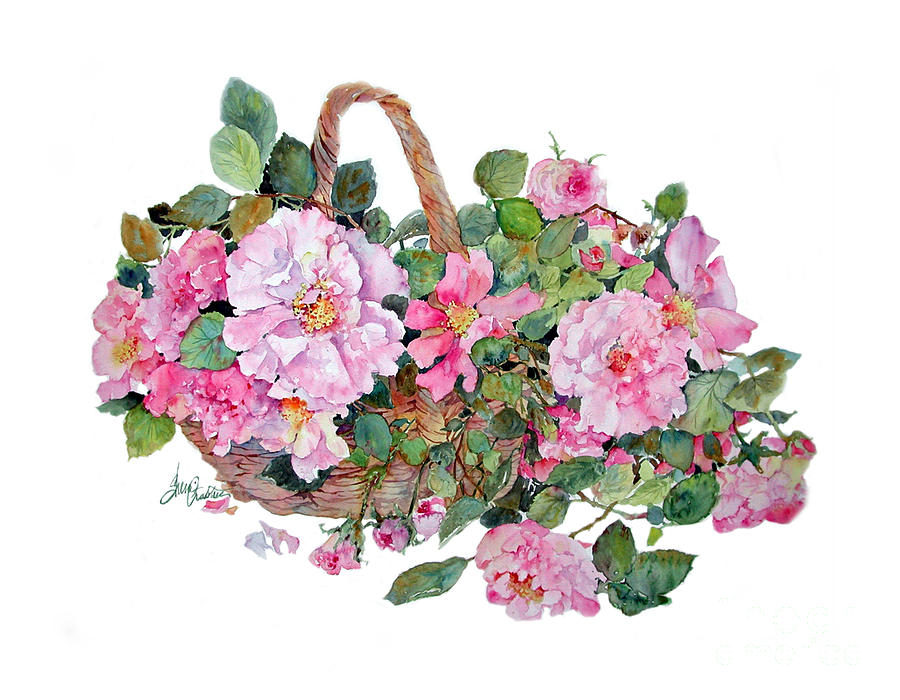 Basket of Roses Painting by Sherri Crabtree