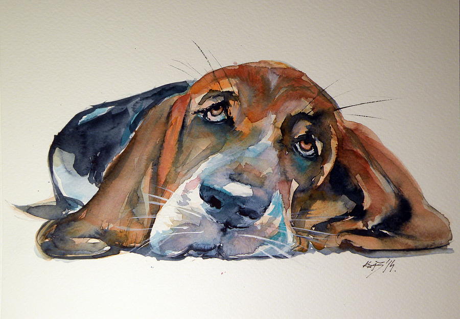 BASSET HOUND dog violin  11x14 PRINT artist animals modern impressionism