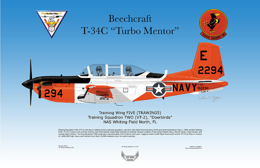 Beechcraft T-34C Turbo Mentor #1 Digital Art by Arthur Eggers