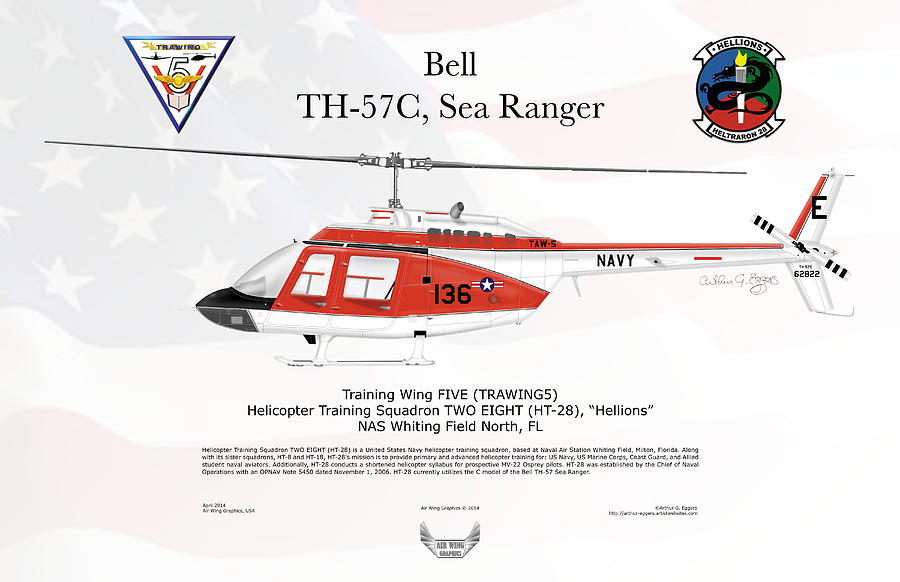 Bell TH-57C Sea Ranger FLAG BACKGROUND Digital Art by Arthur Eggers