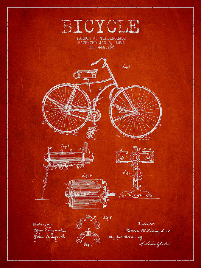 Bicycle Patent Drawing From 1891 Digital Art