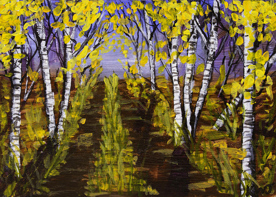 Birch Trees And Road In Fall Forest Painting #1 Painting by Keith Webber Jr