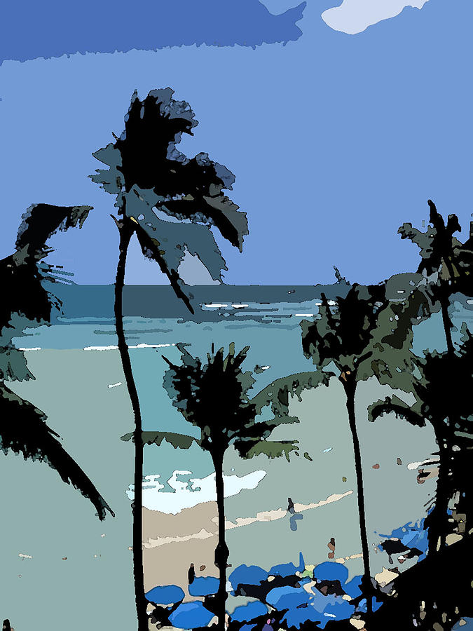 Blue Beach Umbrellas #2 Digital Art by Karen Nicholson
