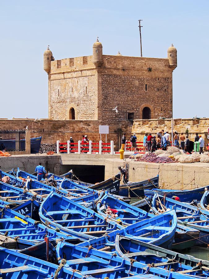 Boat Photograph - Blue boats in Essaouira in Morocco #2 by Karol Kozlowski