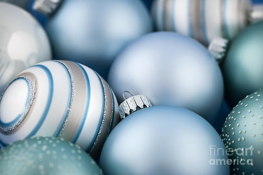 Christmas Photograph - Blue Christmas ornaments 1 by Elena Elisseeva