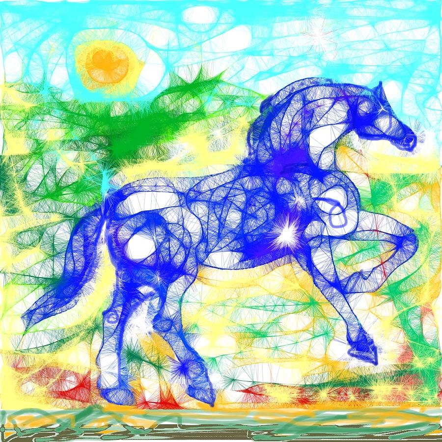 Blue Horse #2 Digital Art by Mary Armstrong
