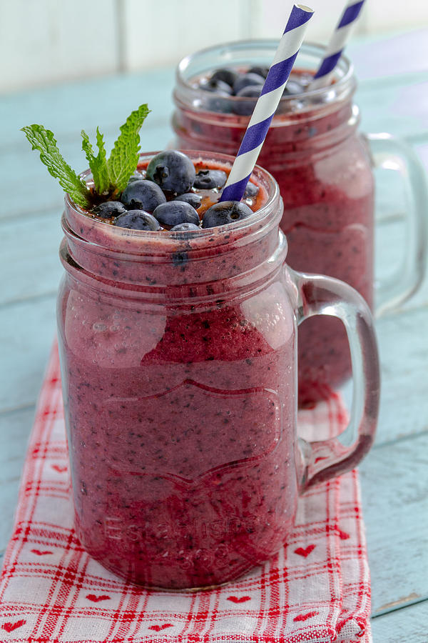 Juice Photograph - Blueberry and Blackberry smoothie shakes #2 by Teri Virbickis