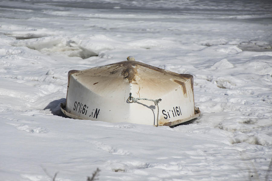 Boat and ice Hobart Beach NY #2 Photograph by Susan Jensen