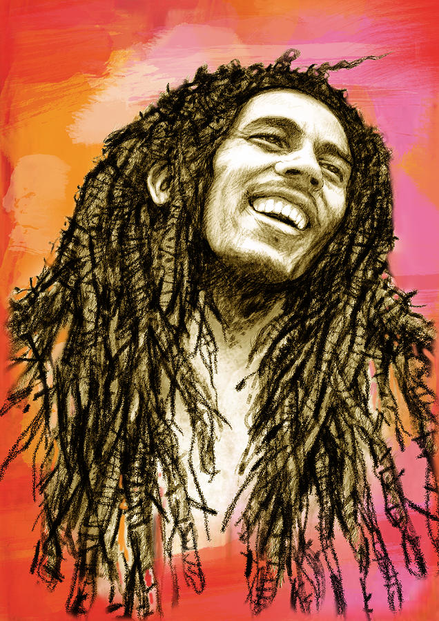 Portrait Drawing - Bob Marley stylised pop art drawing potrait poser #2 by Kim Wang