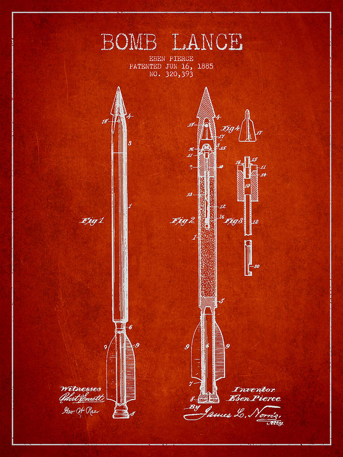 Bomb Lance Patent Drawing from 1885 Digital Art by Aged Pixel - Fine ...