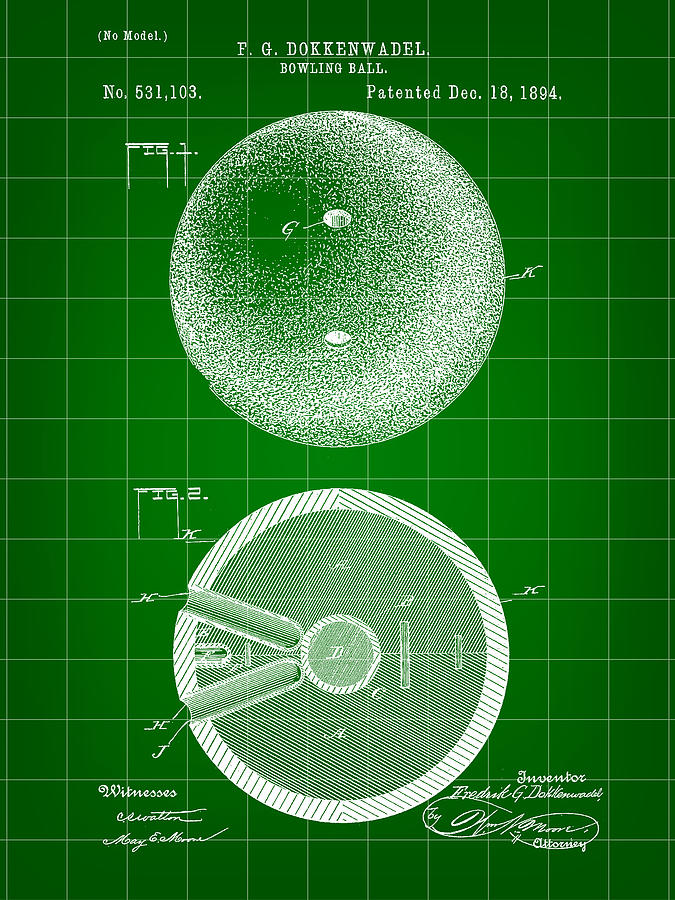 Bowling Ball Patent 1894 - Green Digital Art by Stephen Younts