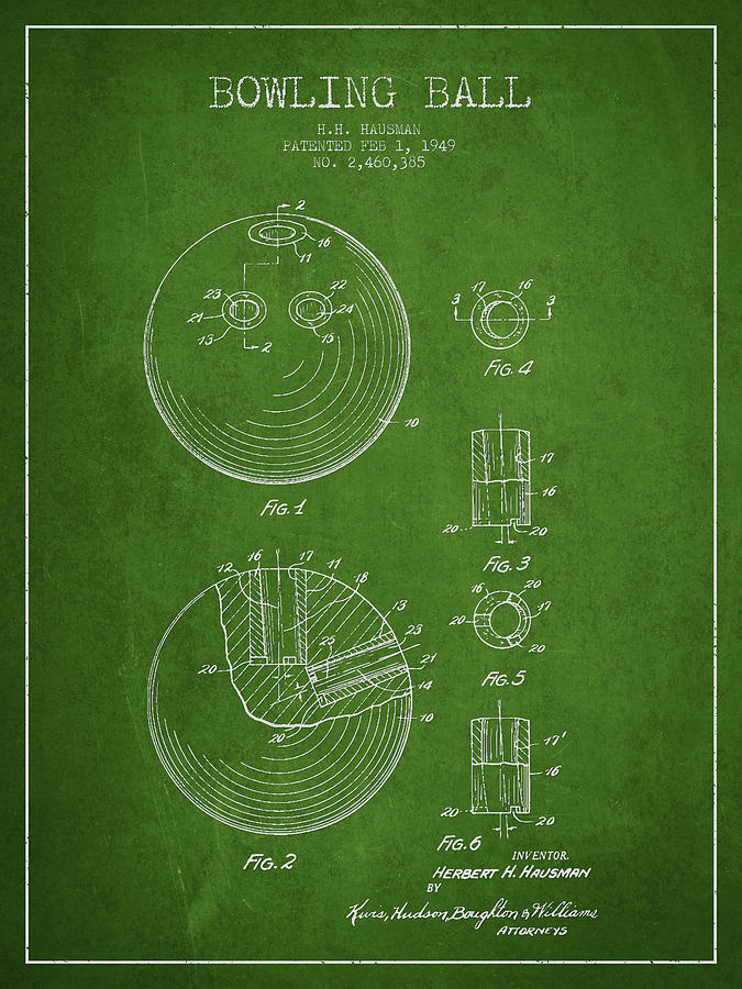 Vintage Digital Art - Bowling Ball Patent Drawing from 1949 #3 by Aged Pixel