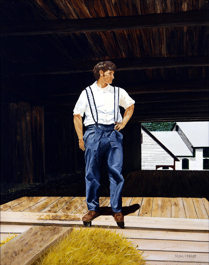 Farm Painting - Boy in the Barn by Ron Haist